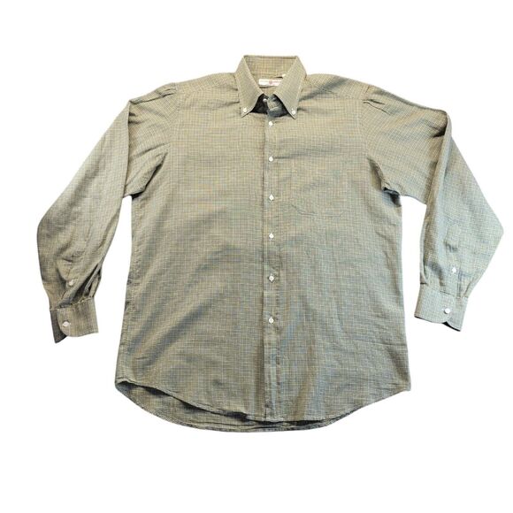 Luciano‎ Barbera Shirt Mens Large Beige Button Down 100% Cotton Plaid Check - Picture 1 of 12